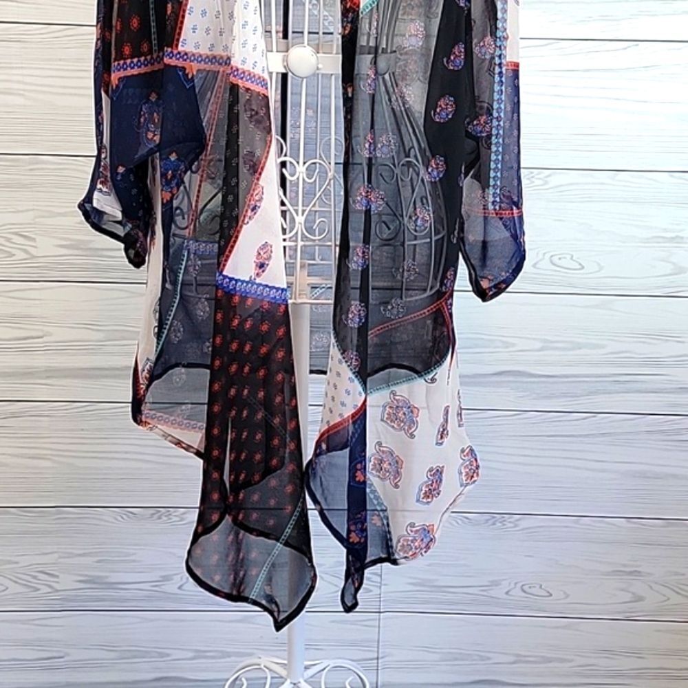 Paradigma sheer kimono cover up multicolored Women's Size L - Picture 3 of 11